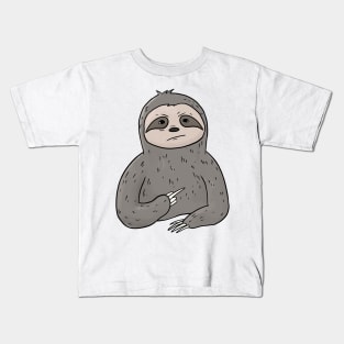 Grumpy Sloth Holding Middle Finger Kids T-Shirt